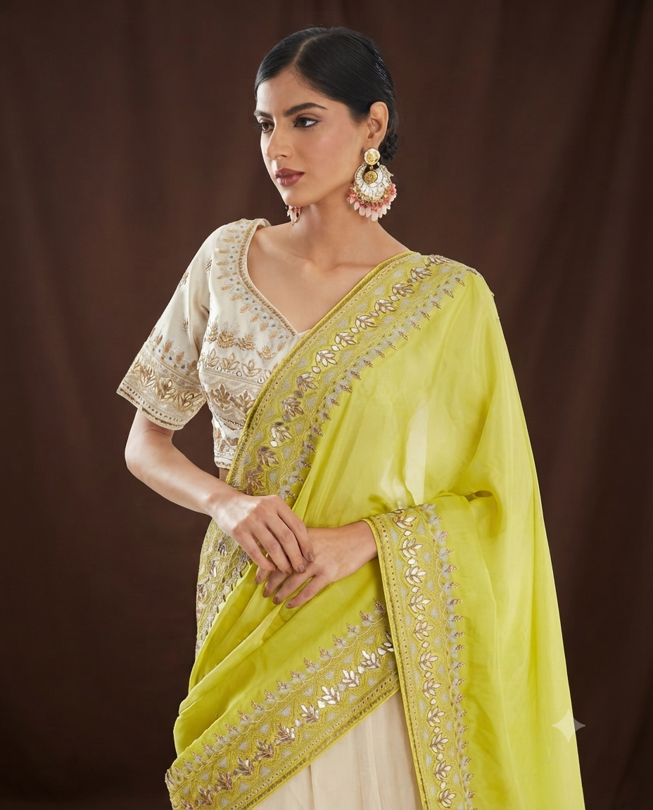 Luxury Embroidered Blouse Floral Lehenga Saree