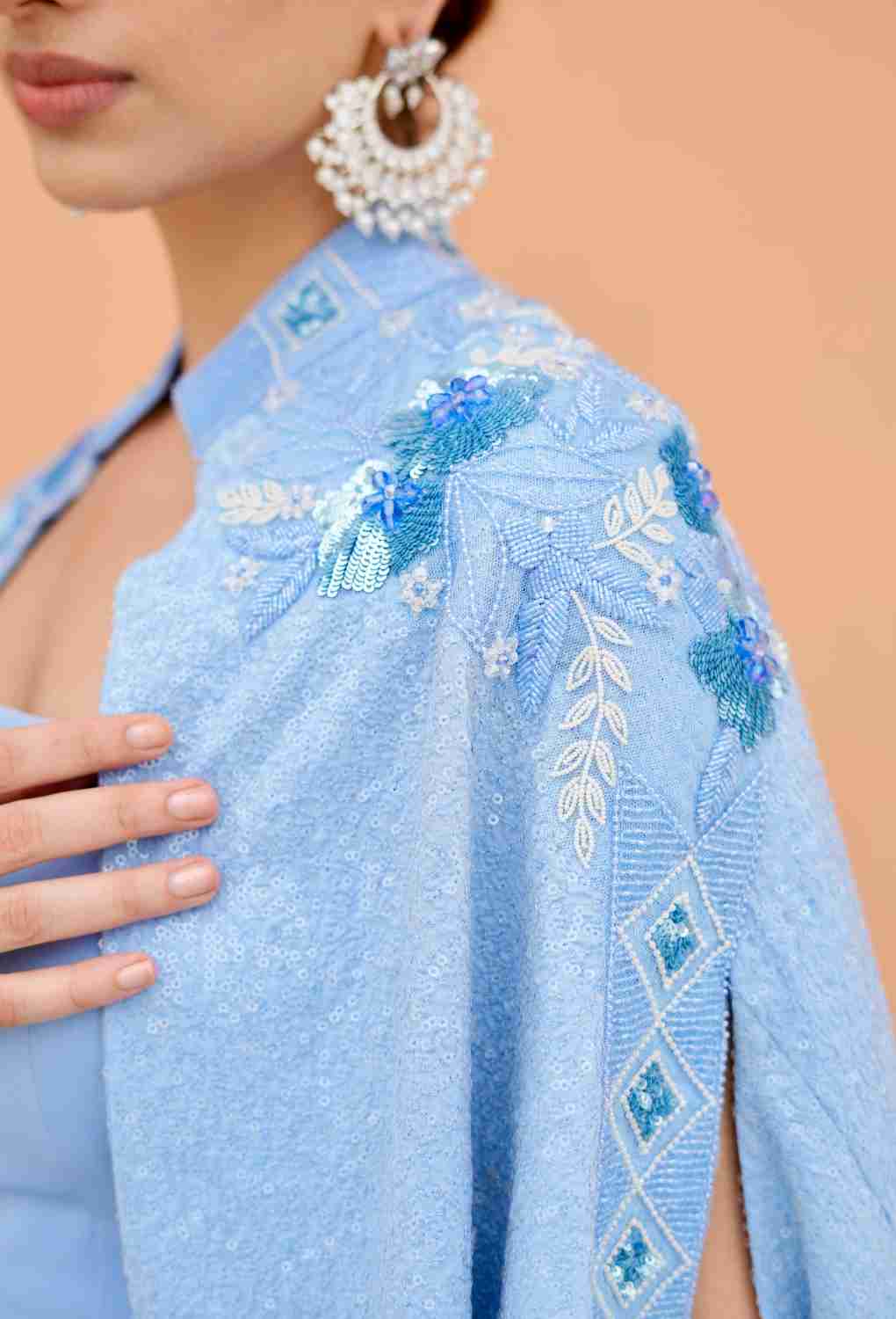 Indigo Blue 3 PC Set With heavy sequence jacket