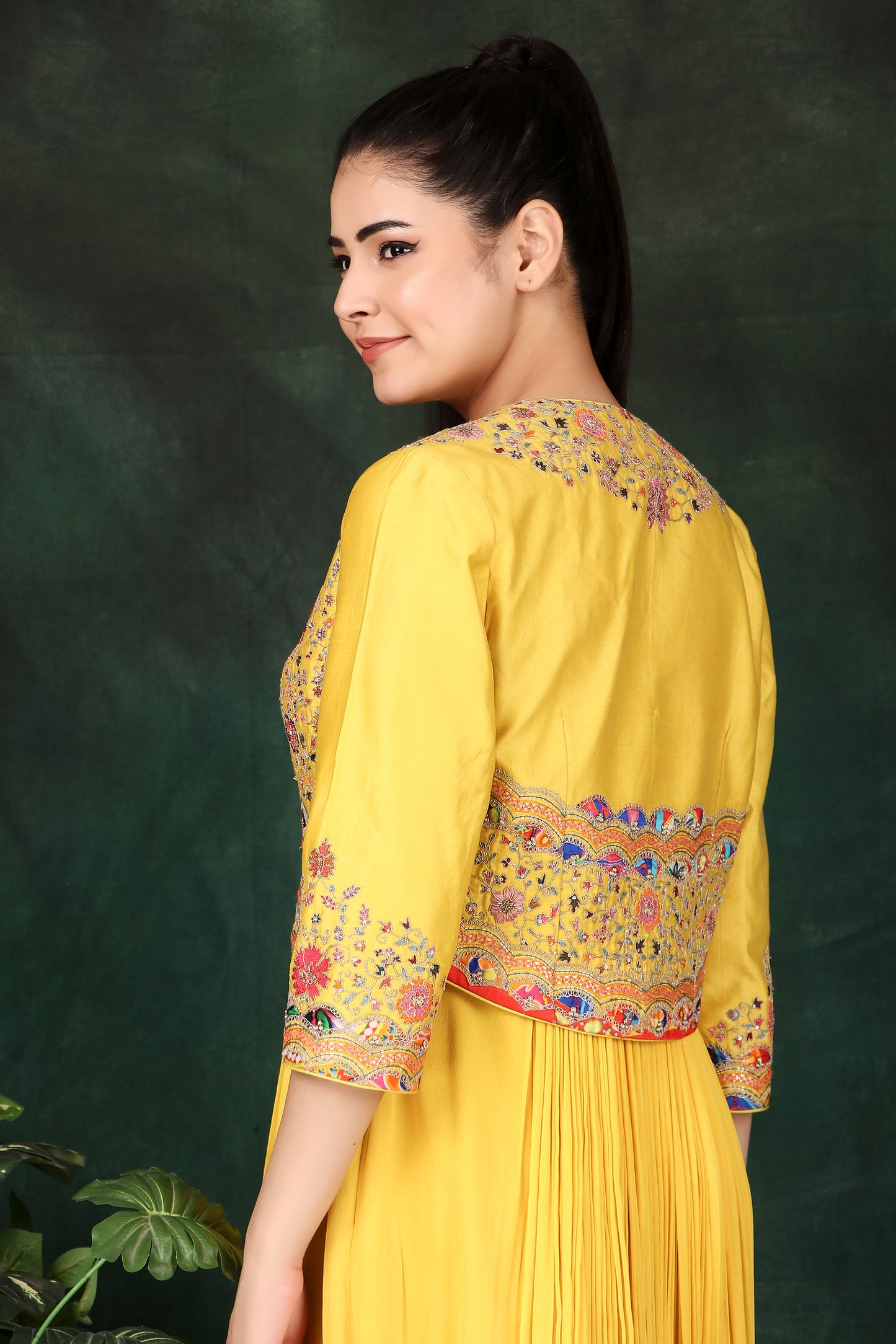 Yellow Georgette Anarkali Suit with Thread Dori And Sequin Work Jacket