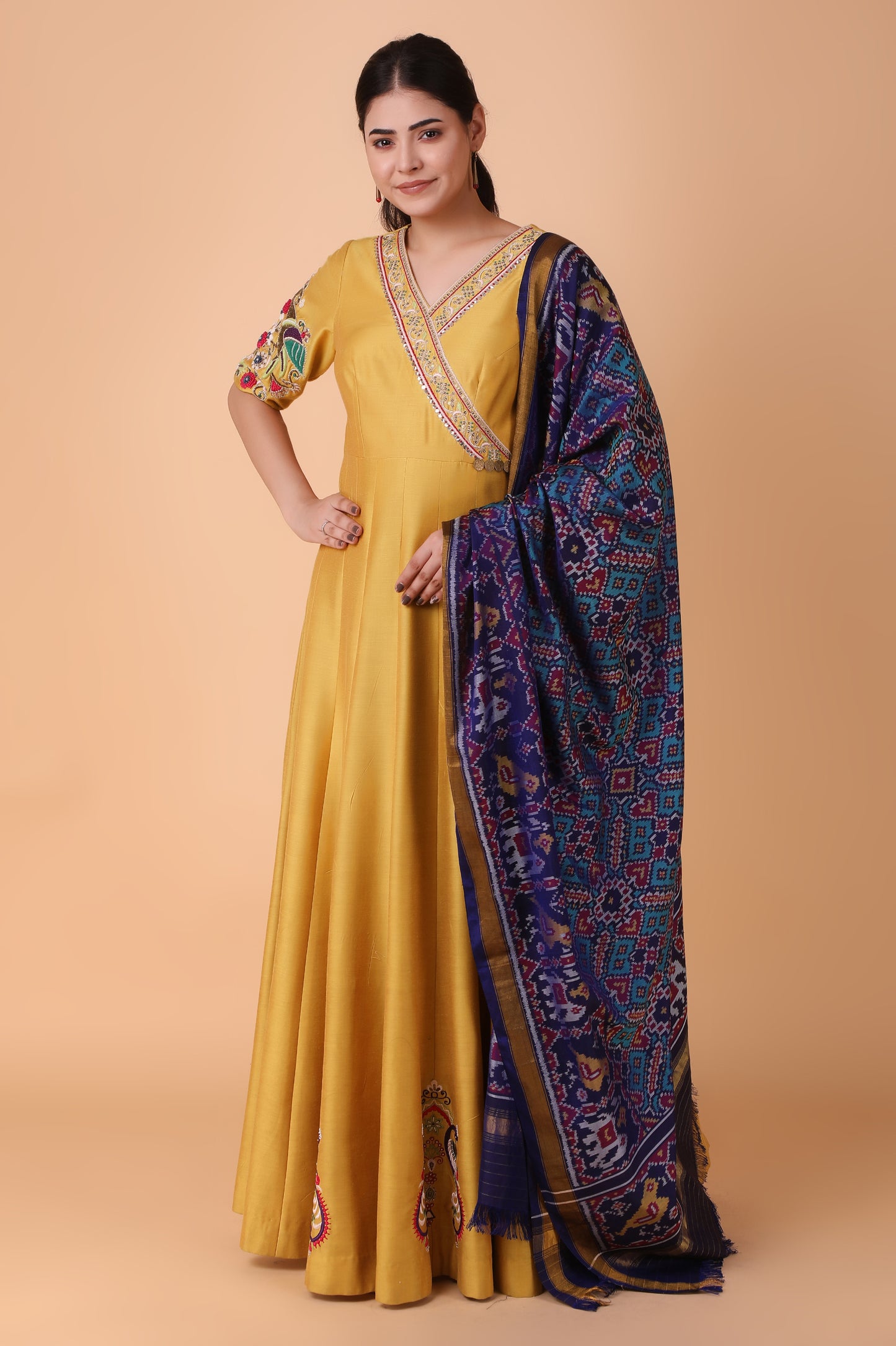 Luxury Mehendi Green Anarkali Dress with Hand Embellished Work and Net Dupatta