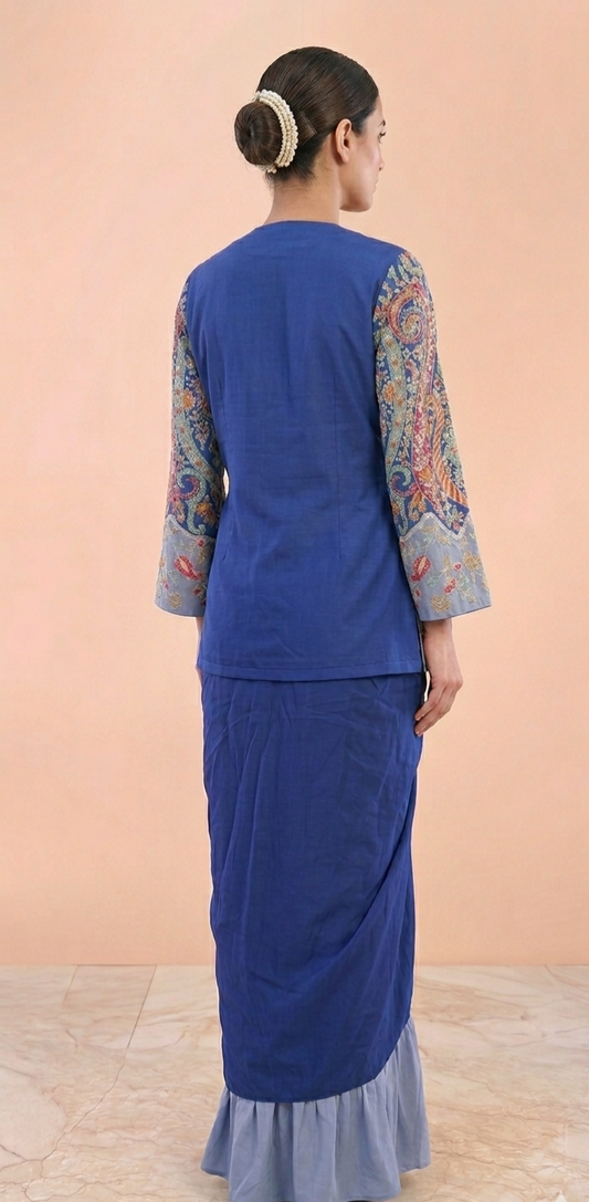 Regal Indigo Dhoti Drape Set with heavy thread work Jacket