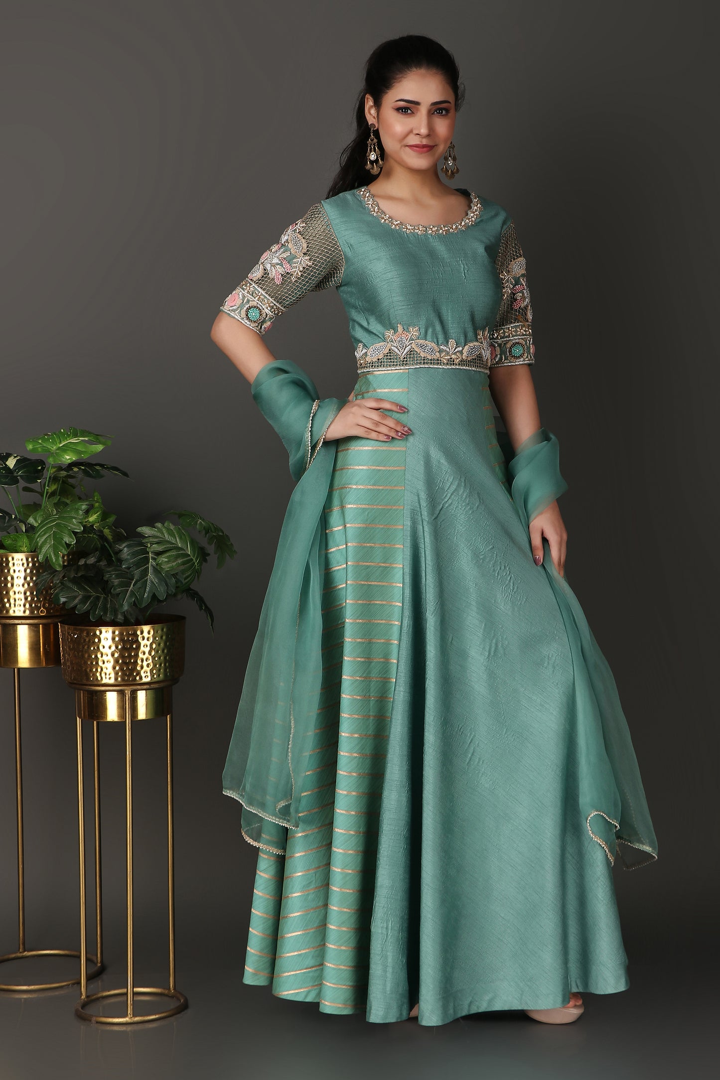 Sea Green Heavy Embroidered Anarkali Suit Set with Dupatta