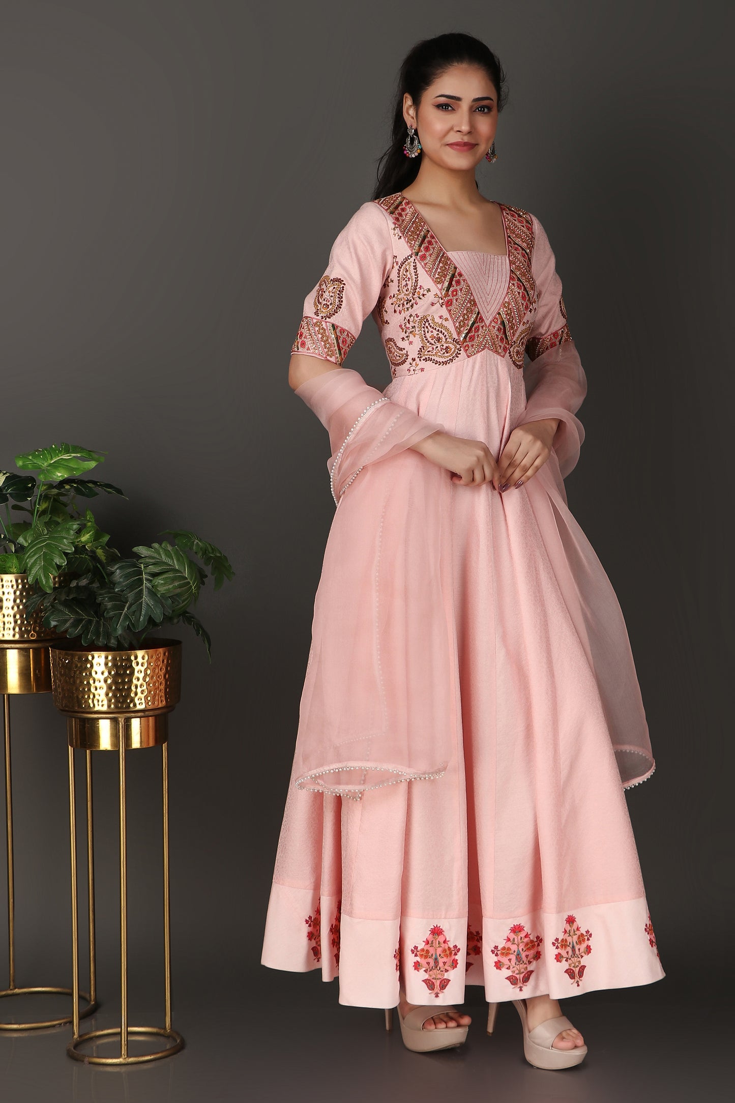 Pink Heavy Embroidered Anarkali Suit Set with Dupatta