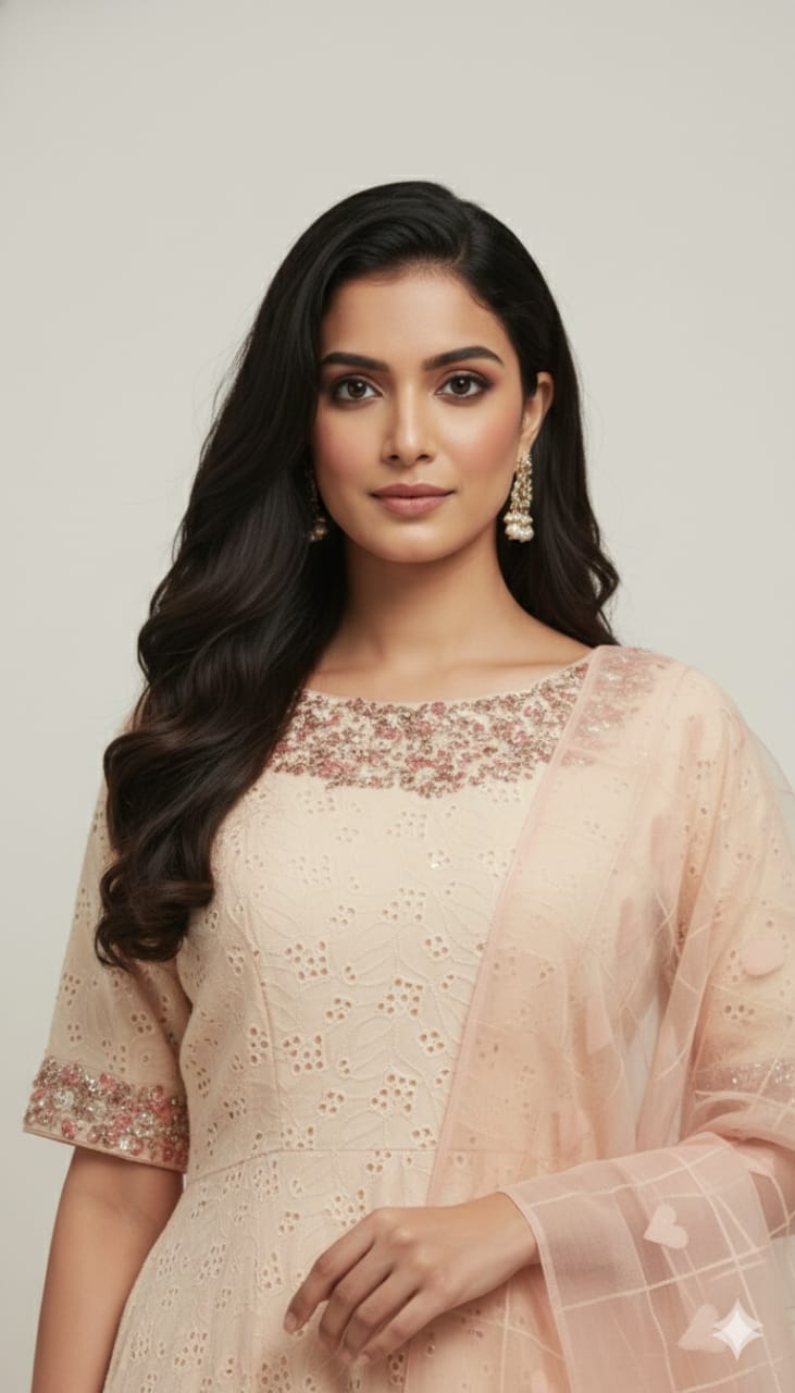 Peach Anarkali Suit with Matching Dupatta
