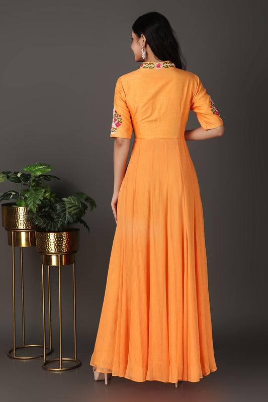 Orange Elegant Full Band Anarkali Suit with Grand Flare