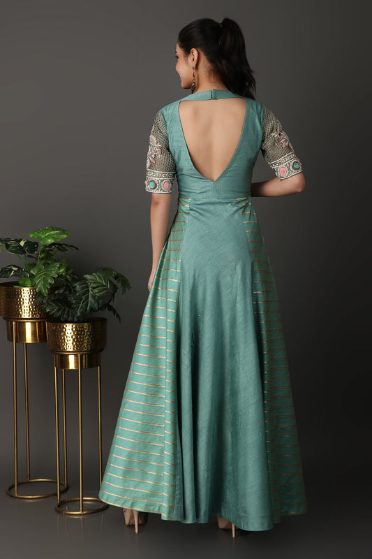 Sea Green Heavy Embroidered Anarkali Suit Set with Dupatta