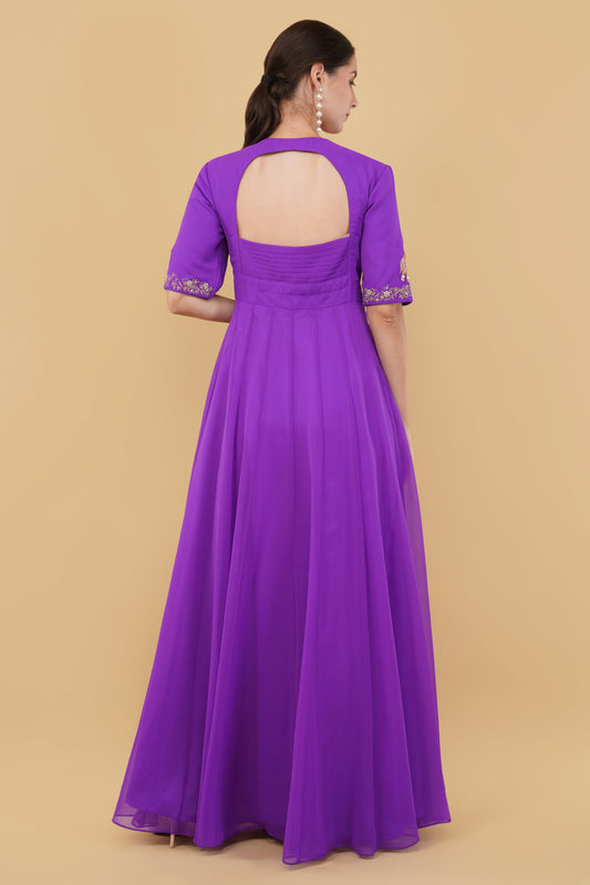 Designer Purple Anarkali Kurta Featuring Elephant Motif Handwork