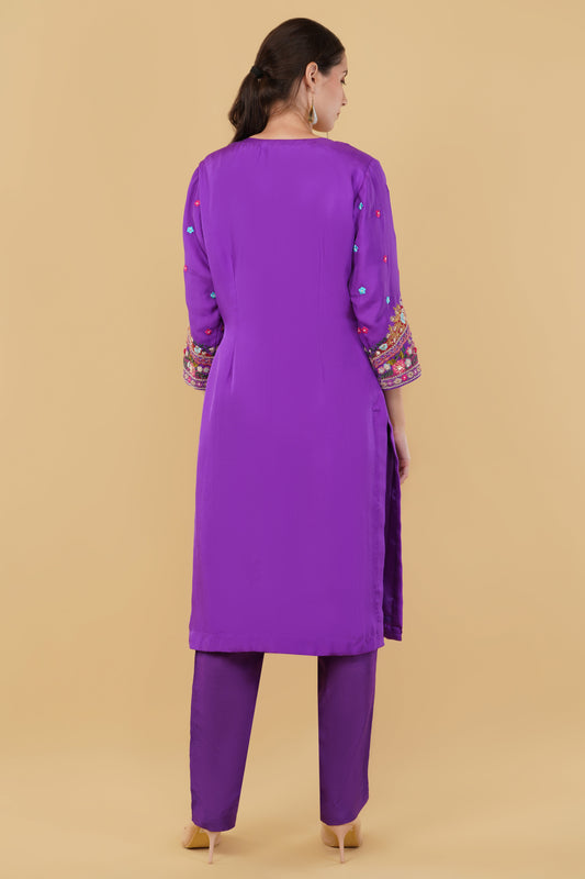 Elegant Purple Silk Straight Kurta with Heavy Dabka, Thread Sequin And Dori Embroidery