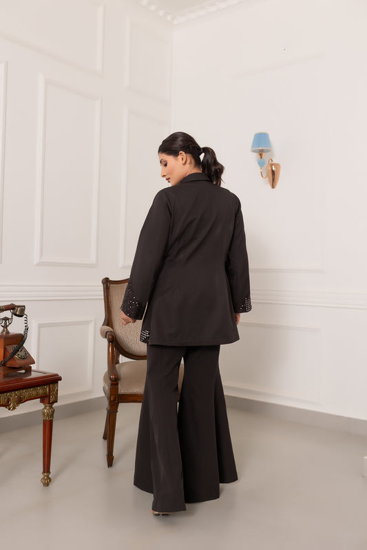 Black Three-Piece Designer Indo-Western Set with Sequin Mirror-Embroidered Jacket