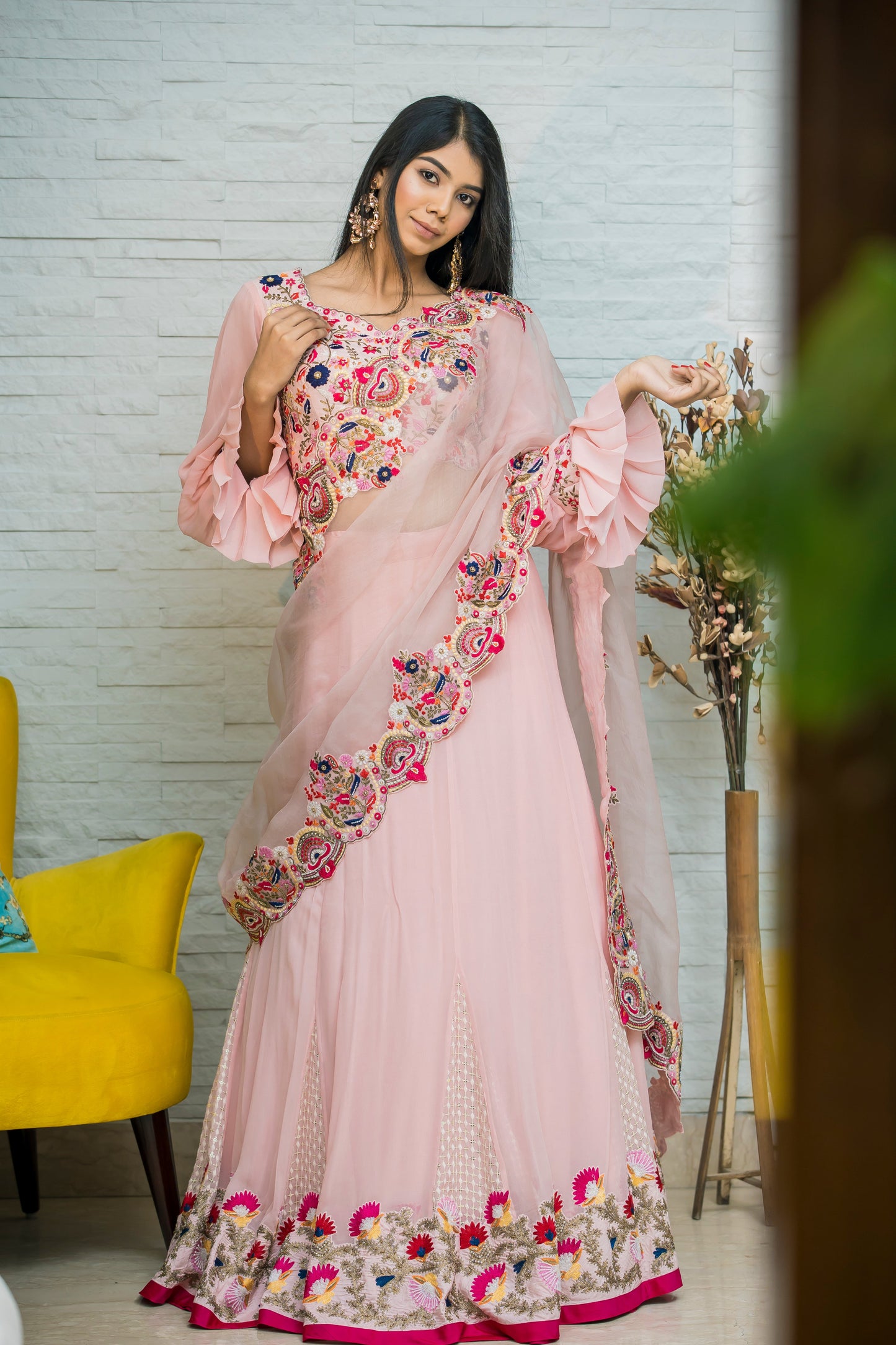 Pink Georgette Lehenga Saree With Peeta Dabka And Cutdana Embellishments