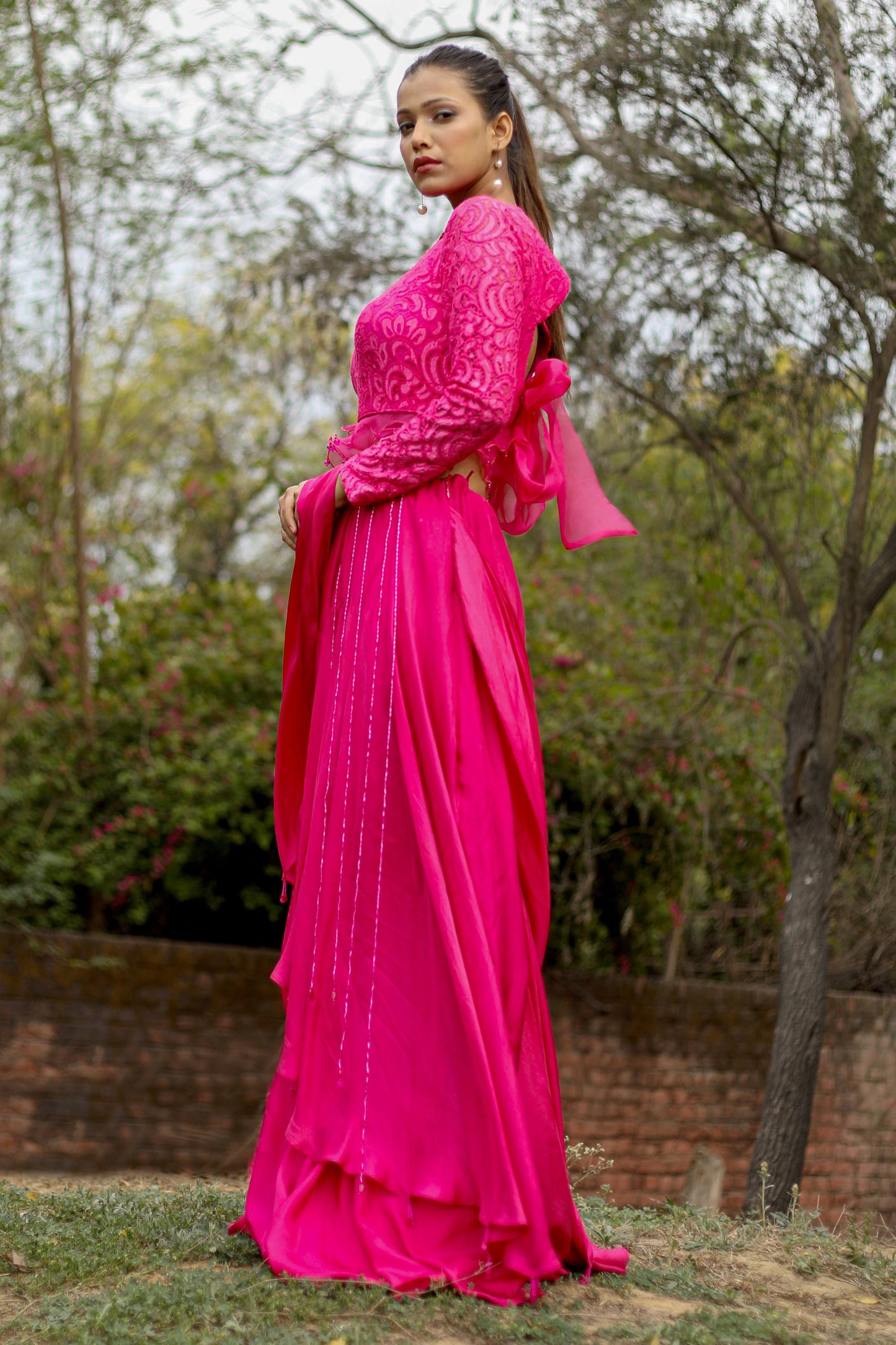 Rani Party Wear Cocktail Drape Saree with Ready Blouse