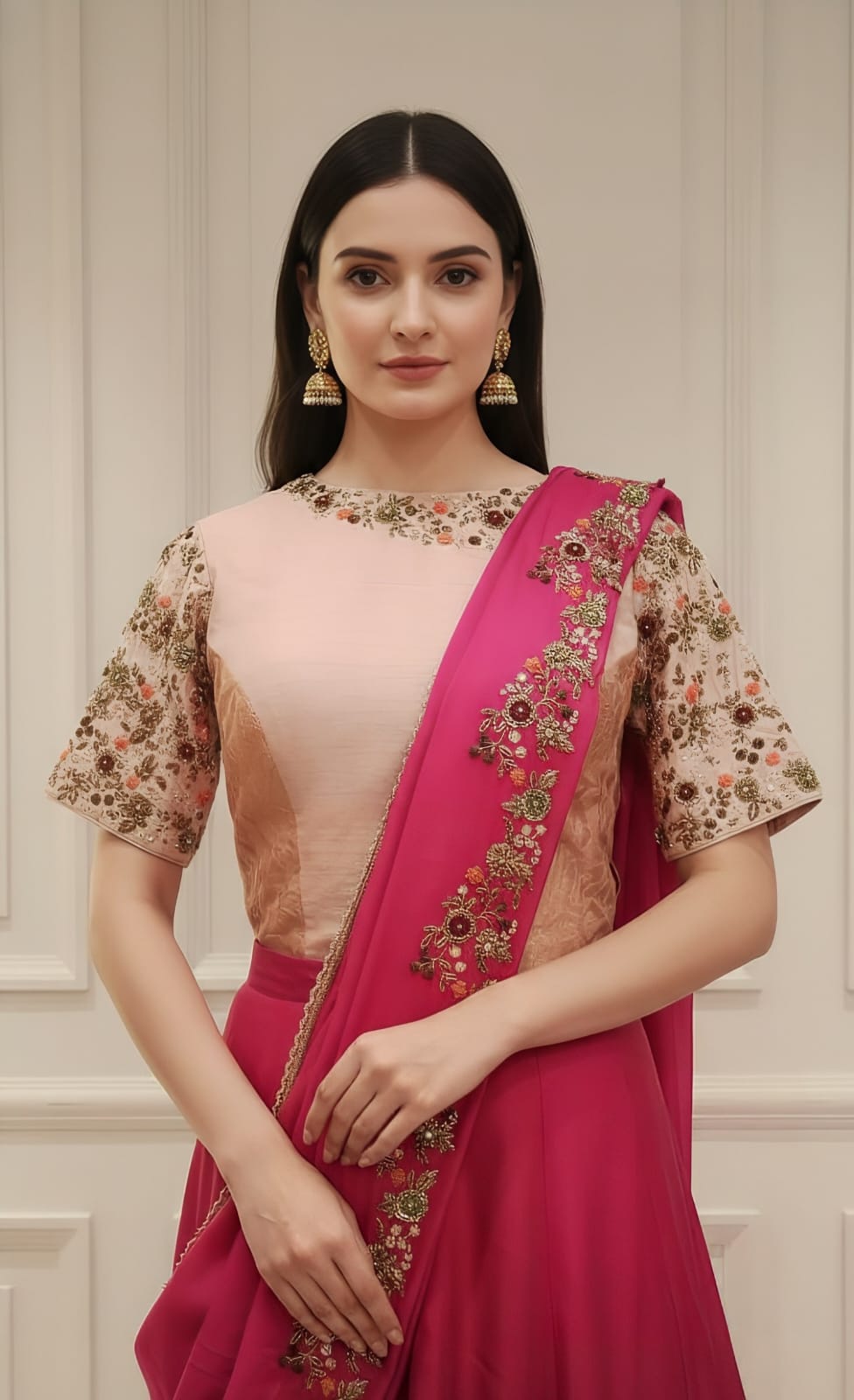 Magenta And Baby Pink Silk Lehenga Saree With Moti Sequin Dabka And Cutdana Work
