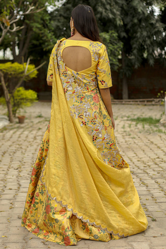 Floral Brocade Lehenga Set with Matching Blouse and Dupatta