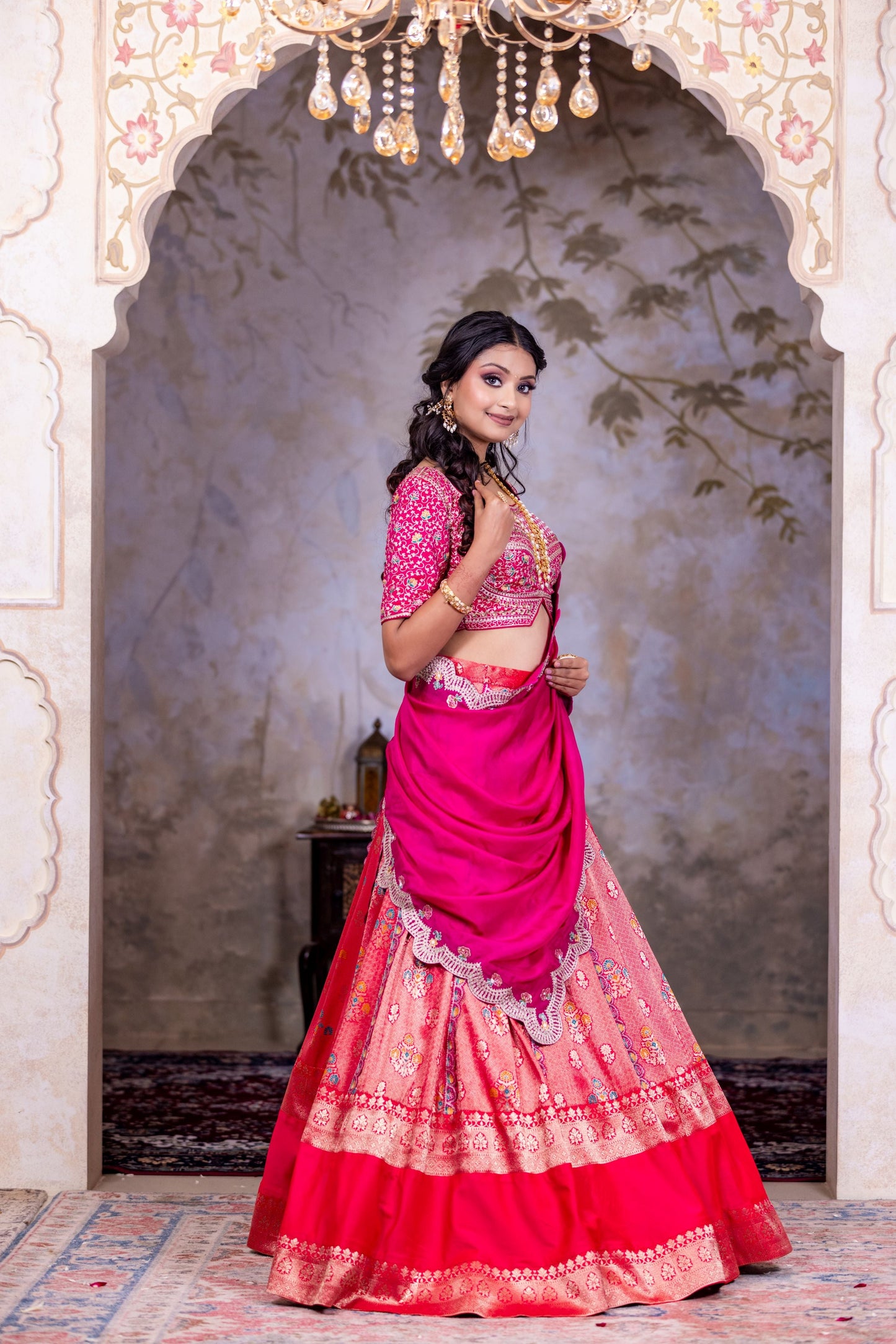 Royal Magenta Brocade Lehenga with Heavy Zari Embellished Blouse and Silk Dupatta