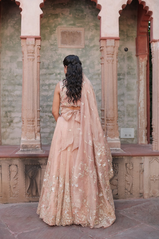 Onion Pink Lehenga Choli with Embellished Blouse and Matching Dupatta