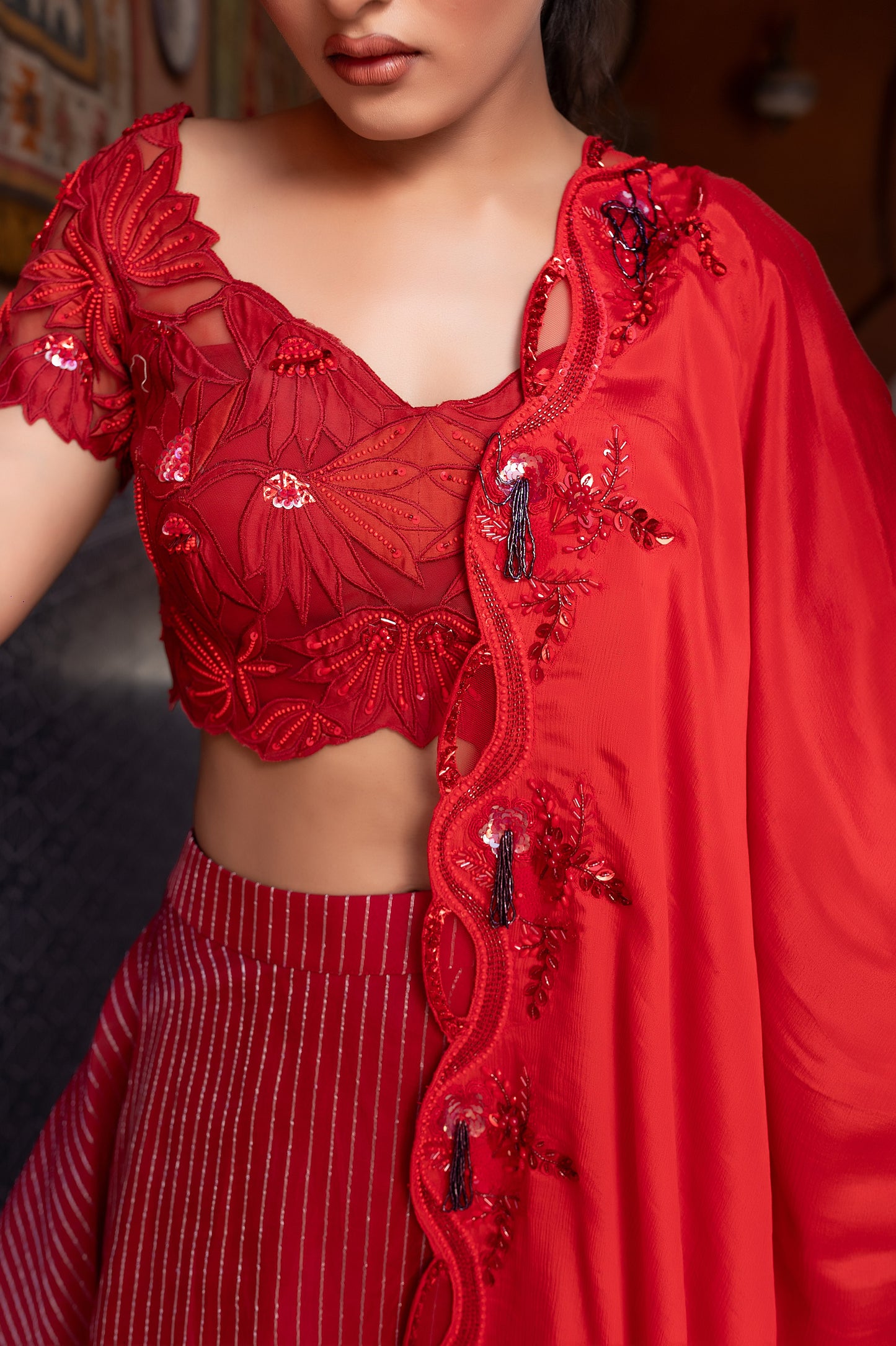 Maroon Festive Wear Lehenga with Heavy Blouse Embroidery