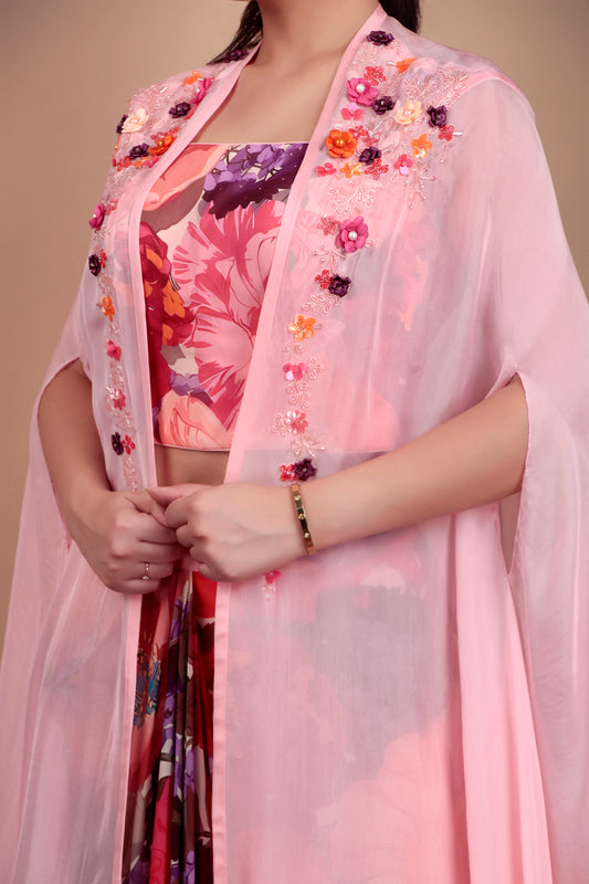 A vibrant multicolor floral printed Indo-western set