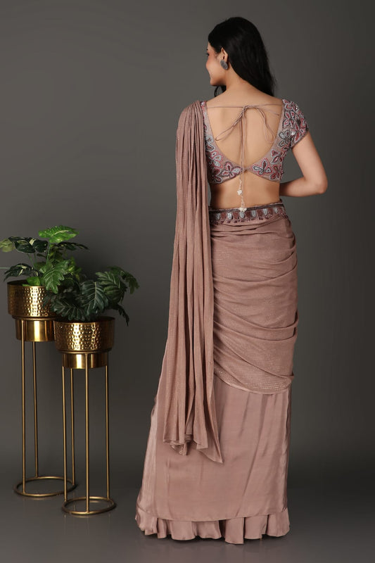 Luxury Pearl and Cutdana Crystal Mouse Drape Saree for Women