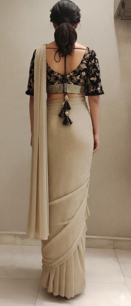 Elegant Navy Blue with golden drape saree