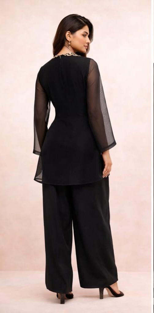 Black golden cordset with island work on kurta