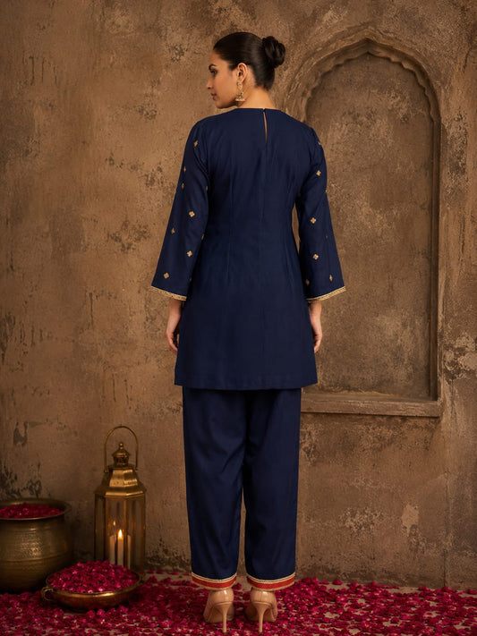 Blue-rust three panel suit with salwar