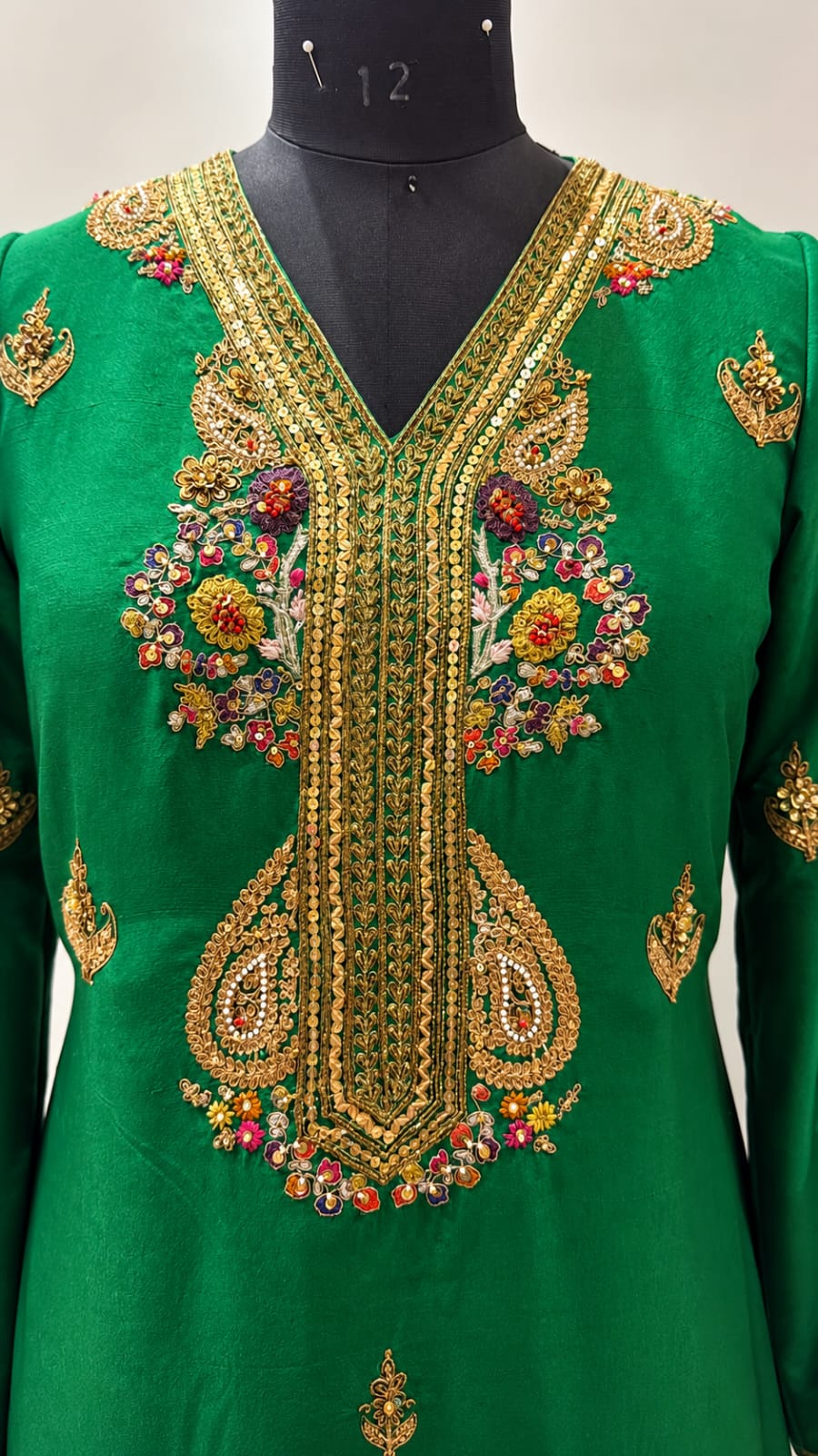 Emrald Green Pure Silk Embroidered Suit with Pants