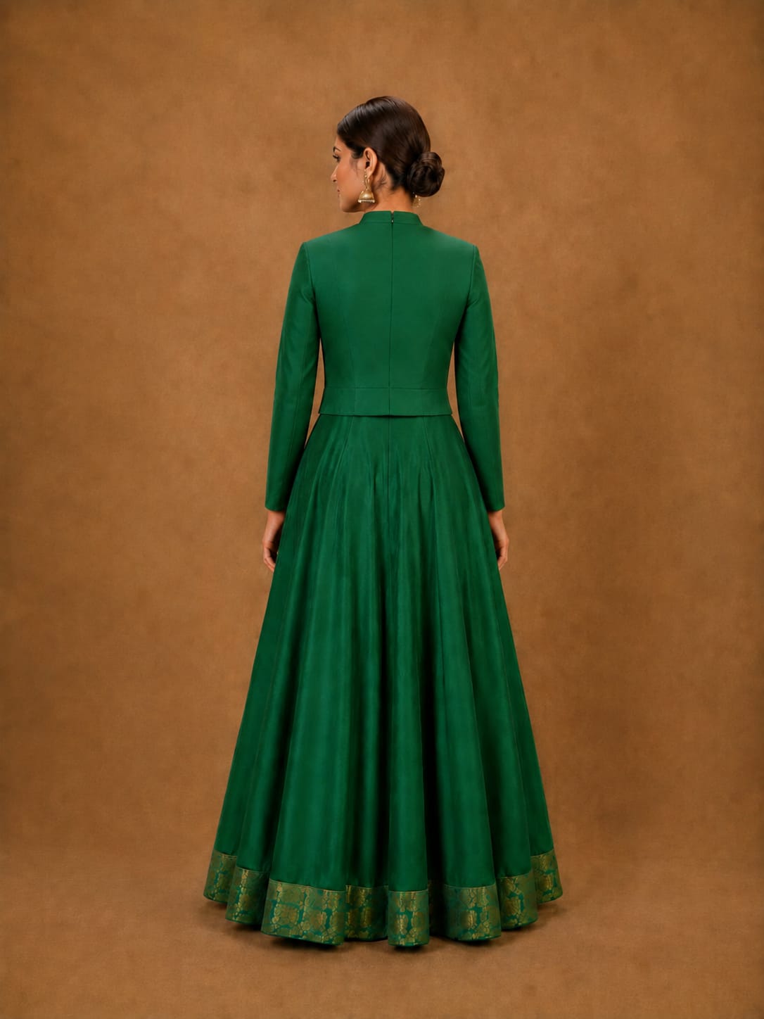 Emerald Green Anarkali with Embroidered Jacket embellished with coins