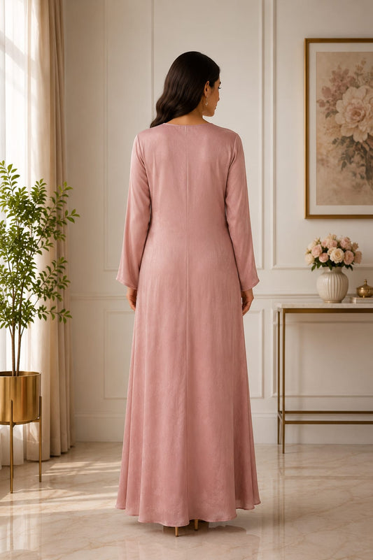 Blush Pink Solid Flared Cowl Dress