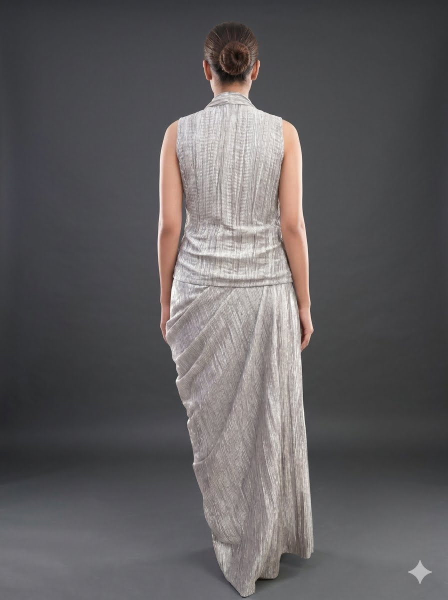 Silver gathered top with skirt