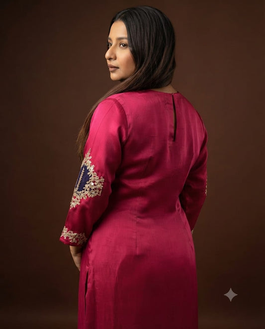 Wine Luxury Bandhej Suit Set with Bottoms