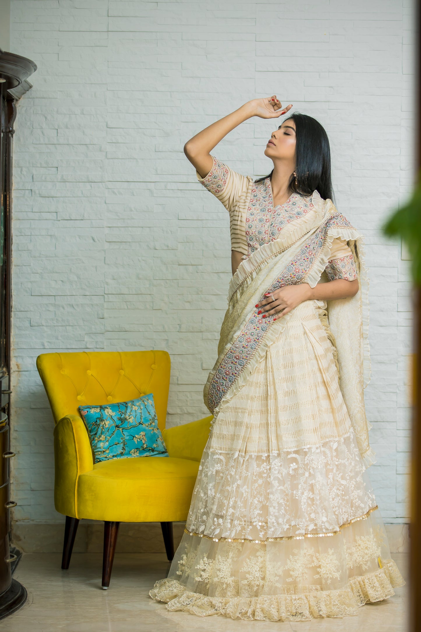 Cream Thread Chandelier Saree