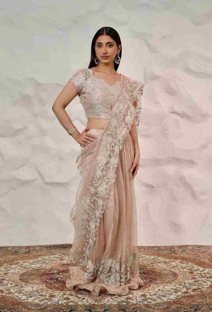 Onion Pink 3 pc Heavy Zari Saree