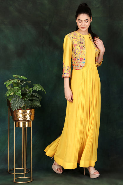 Yellow Georgette Anarkali Suit with Thread Dori And Sequin Work Jacket
