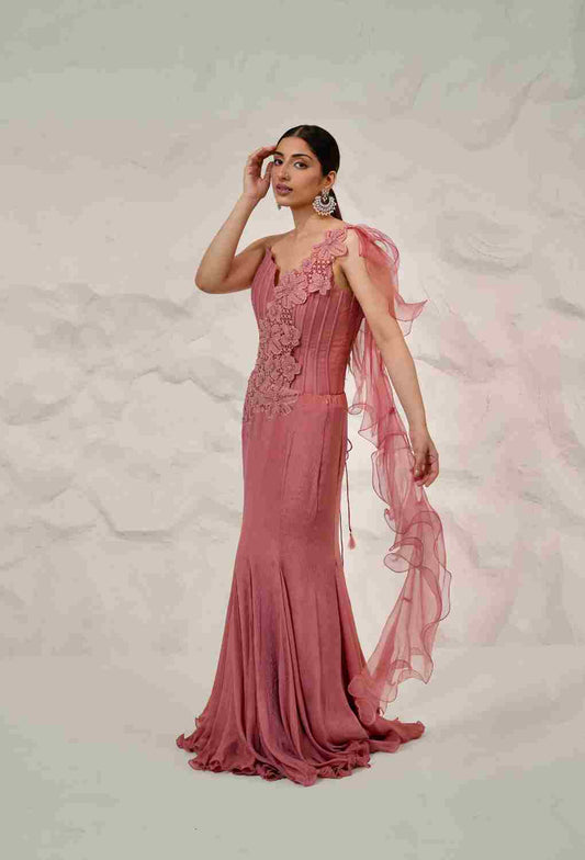 Salmon 2 PC co-ord Set Drape Saree