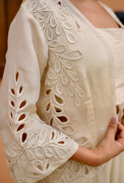 Off White Cutwork Jacket 3 Pc Indowestern