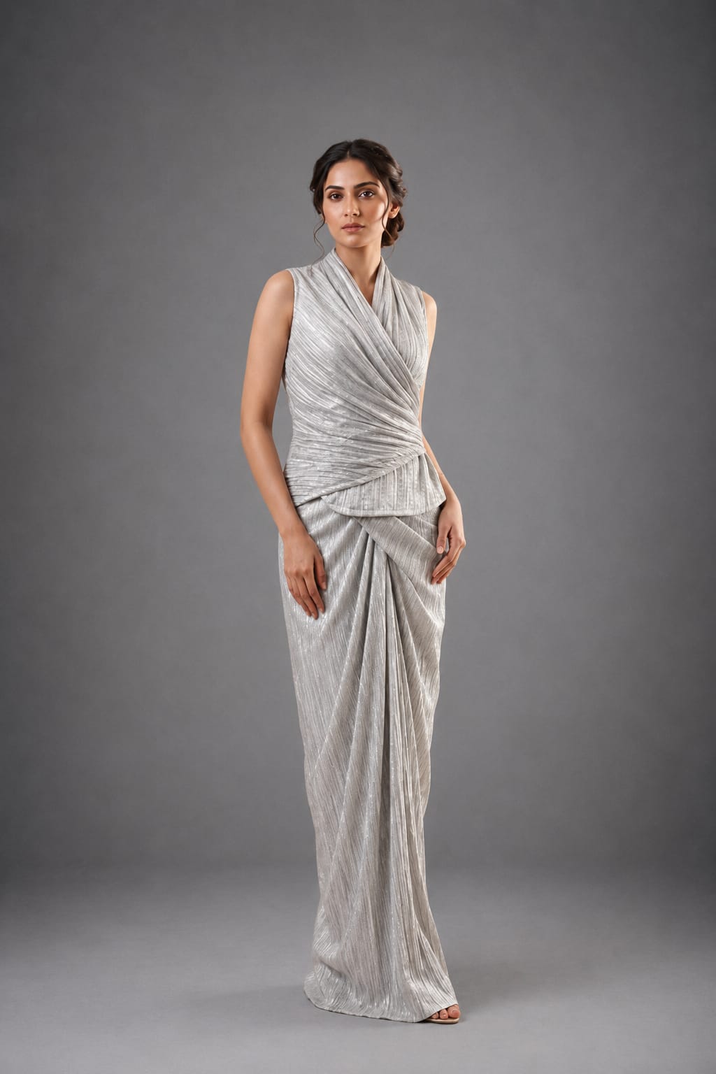 Silver gathered top with skirt