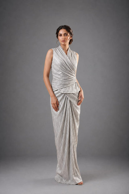 Silver gathered top with skirt