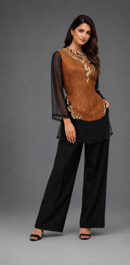 Black golden cordset with island work on kurta