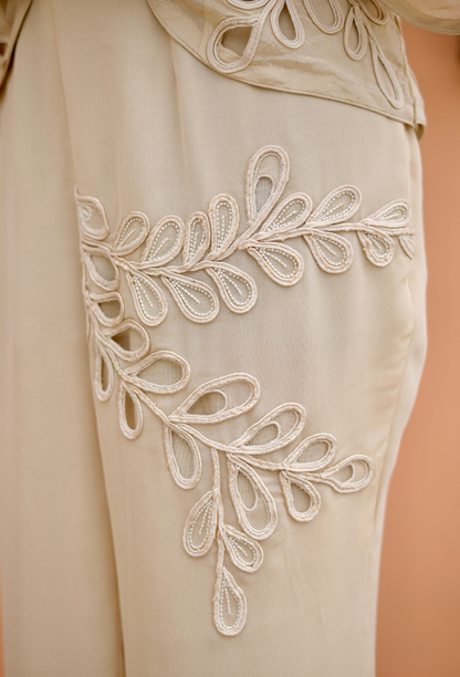 Off White Cutwork Jacket 3 Pc Indowestern