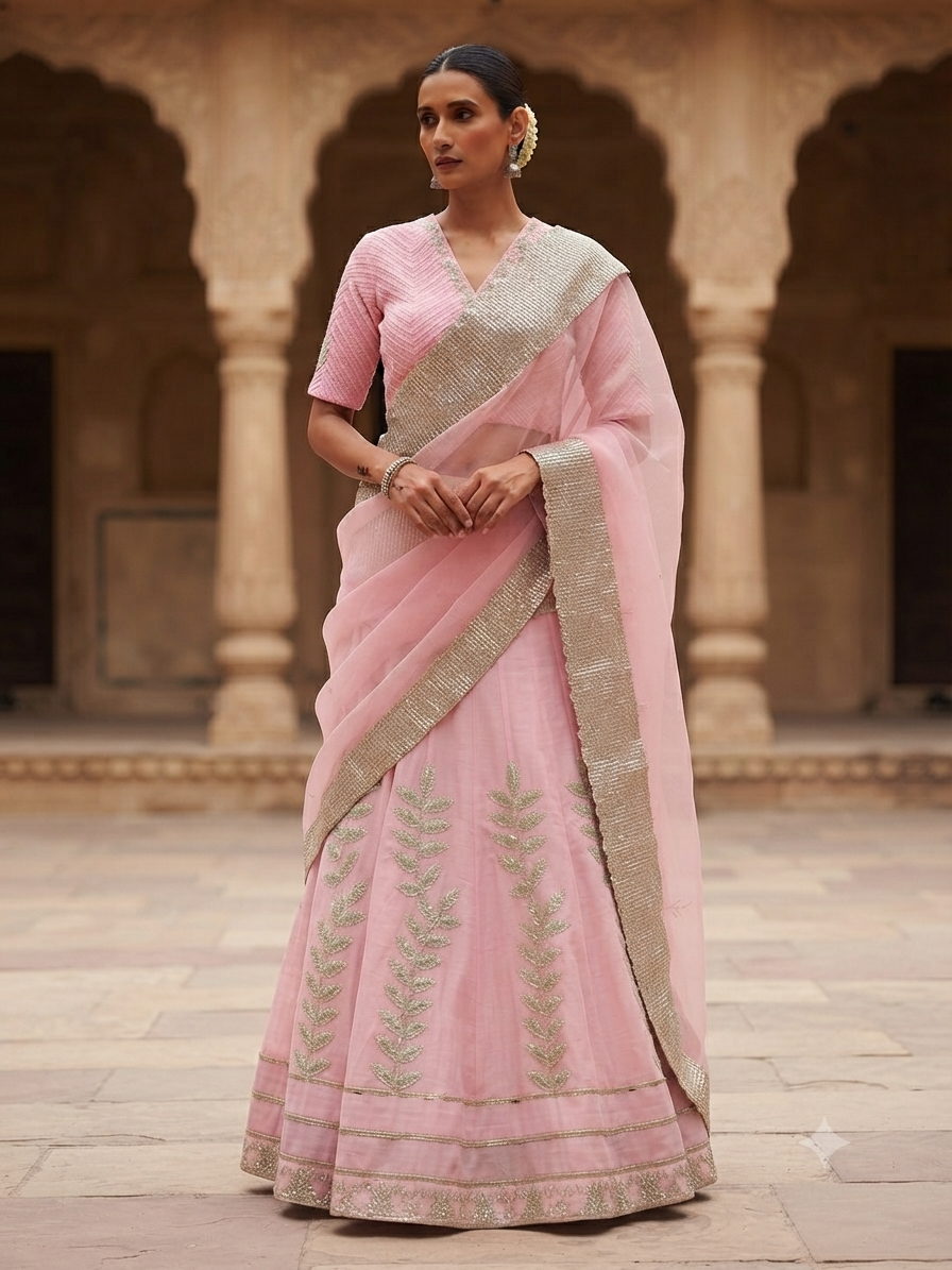 Soft pastel pink Lehanga .