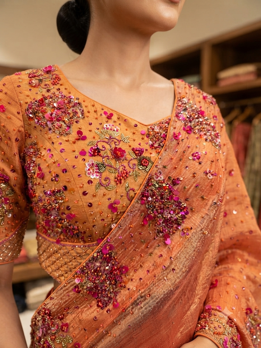 PEACH ORANGE LEHANGA SAREE