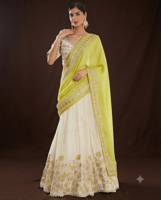 Luxury Embroidered Blouse Floral Lehenga Saree