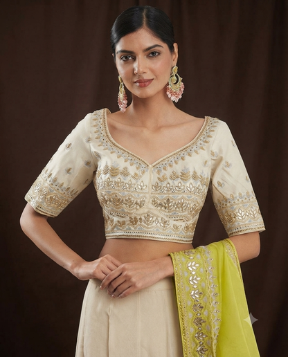 Luxury Embroidered Blouse Floral Lehenga Saree