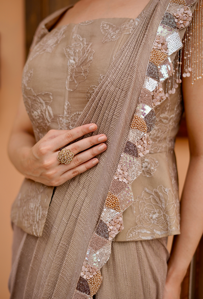 Mouse Drape Saree With peplum blouse and stripe saree