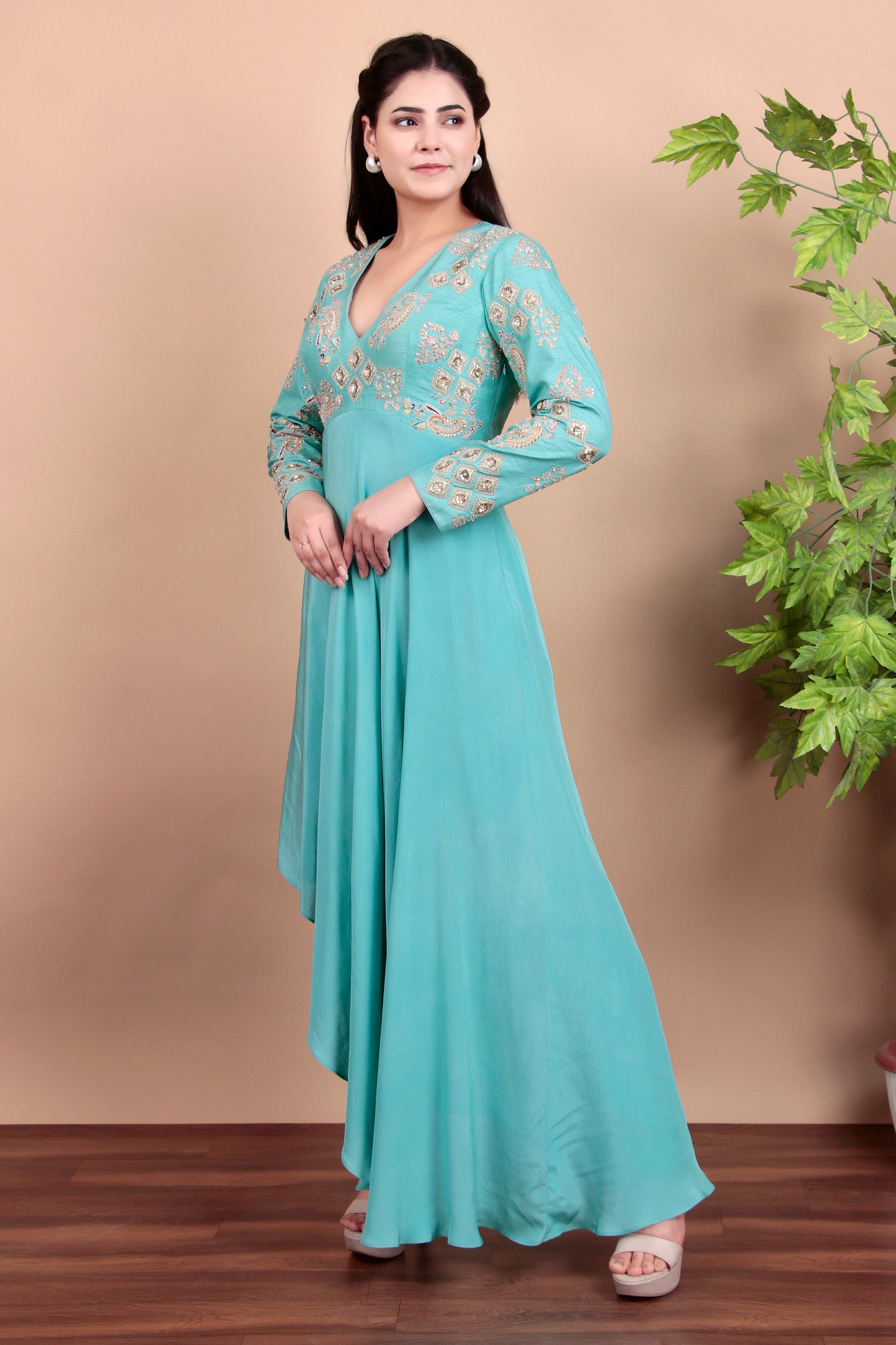 Elegant Resham Sequin Embroidered Top and Matching Tapered Pants Set