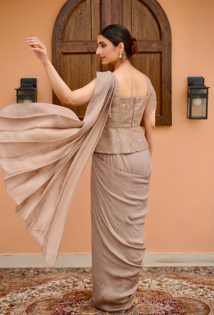 Mouse Drape Saree With peplum blouse and stripe saree