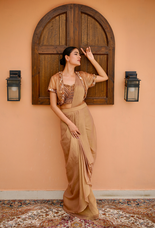 Mouse Heavy Bustier Work Tissue Satin Drape Saree