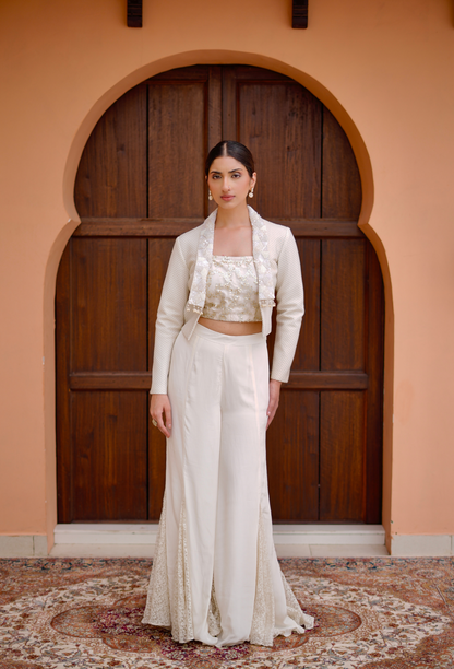 Off White 3 pc Set & Imported jacket  with heavy collar work