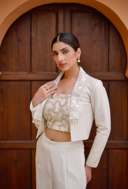 Off White 3 pc Set & Imported jacket  with heavy collar work