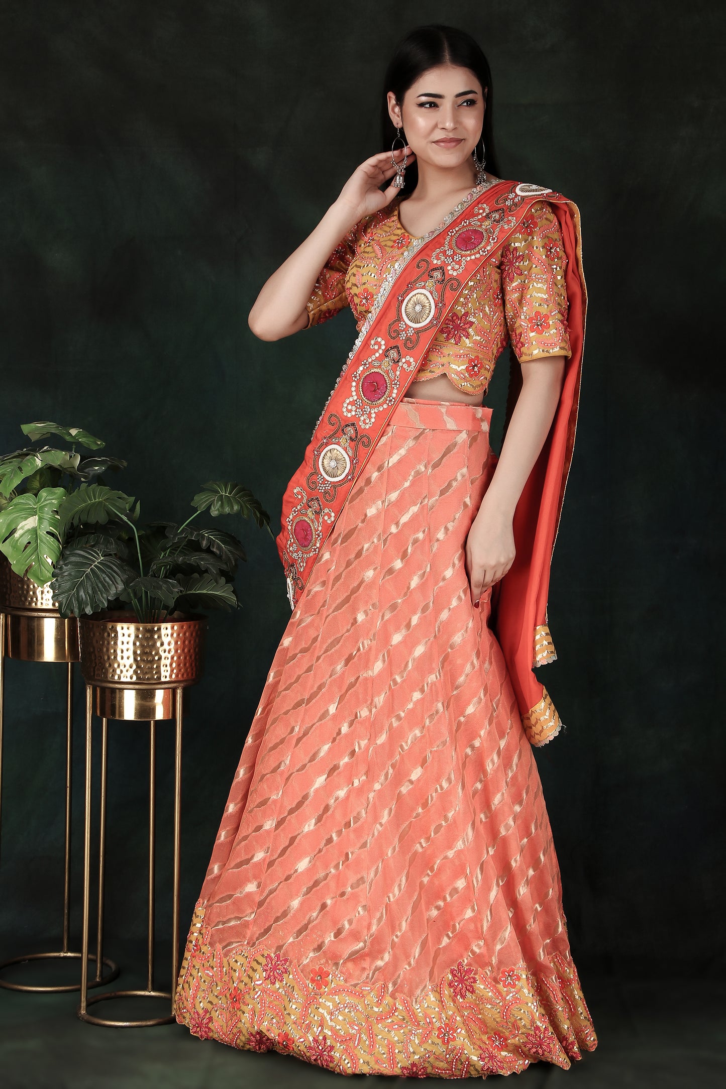 Elegant Orange Lehenga Saree with Rich Weaving Contrast Yellow Blouse And Handworked Silk Pallu